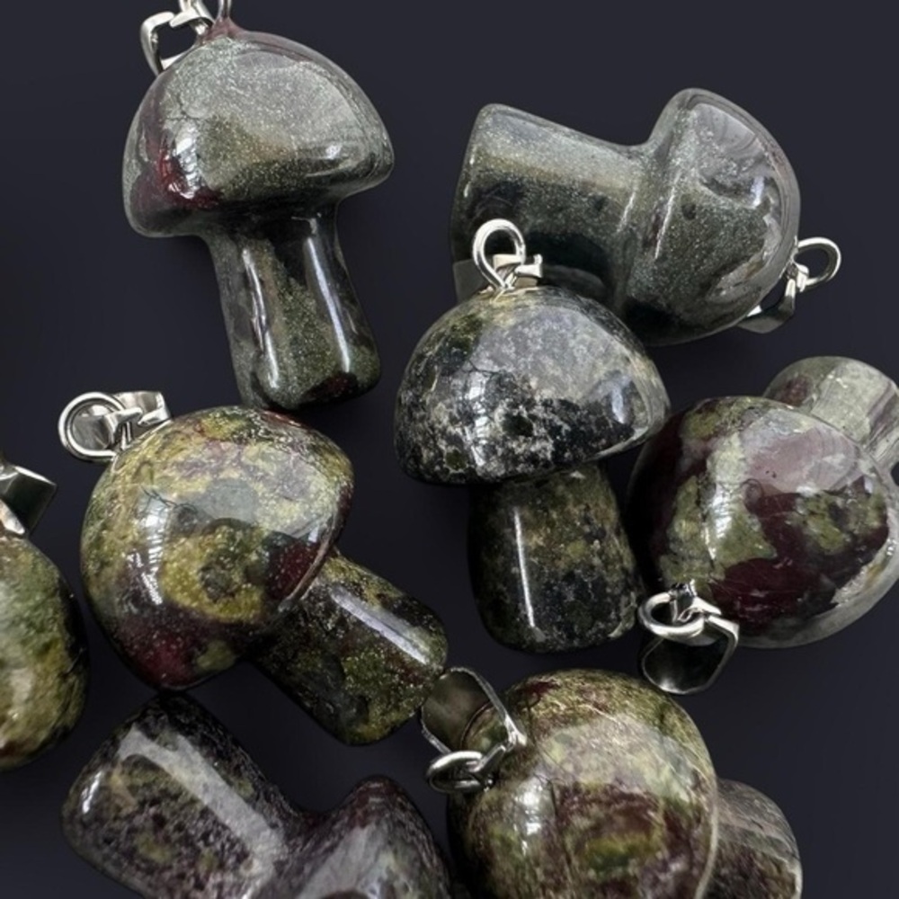 Dragon Blood Jasper Mushroom Pendant Necklace